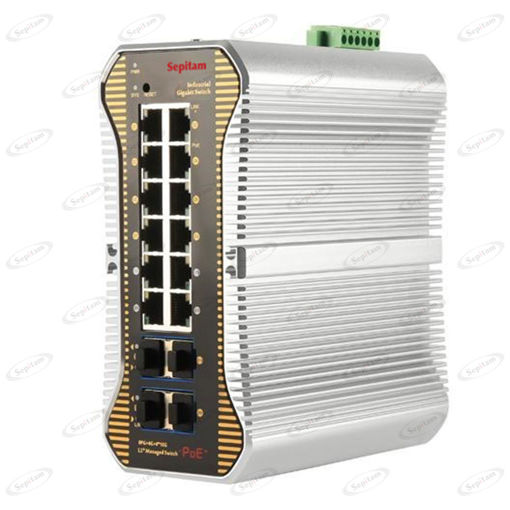 PoE سوئیچ صنعتی مدیریتی 8 پورت 10/100/1000Mbps و 4 پورت آپلینک 1G RJ45 و 4 پورت آپلینک 10G SFP ( مدل: Sepitam-PI808G-QGQXM-l3 )