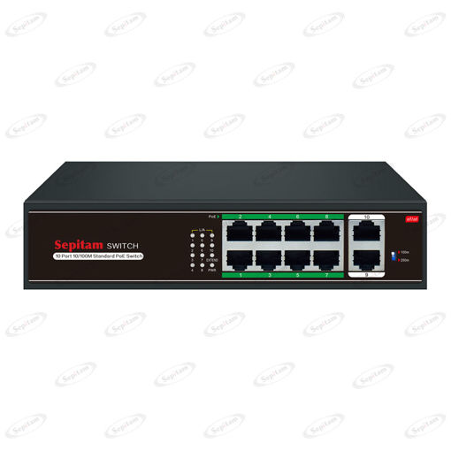 10/100Mbps 8Port Unmanaged Commercial PoE switch, with 2xFast Ethernet RJ45 Uplinks, Up to 250m@10Mbps  ( Model: Sepitam-PH208E-DEL )