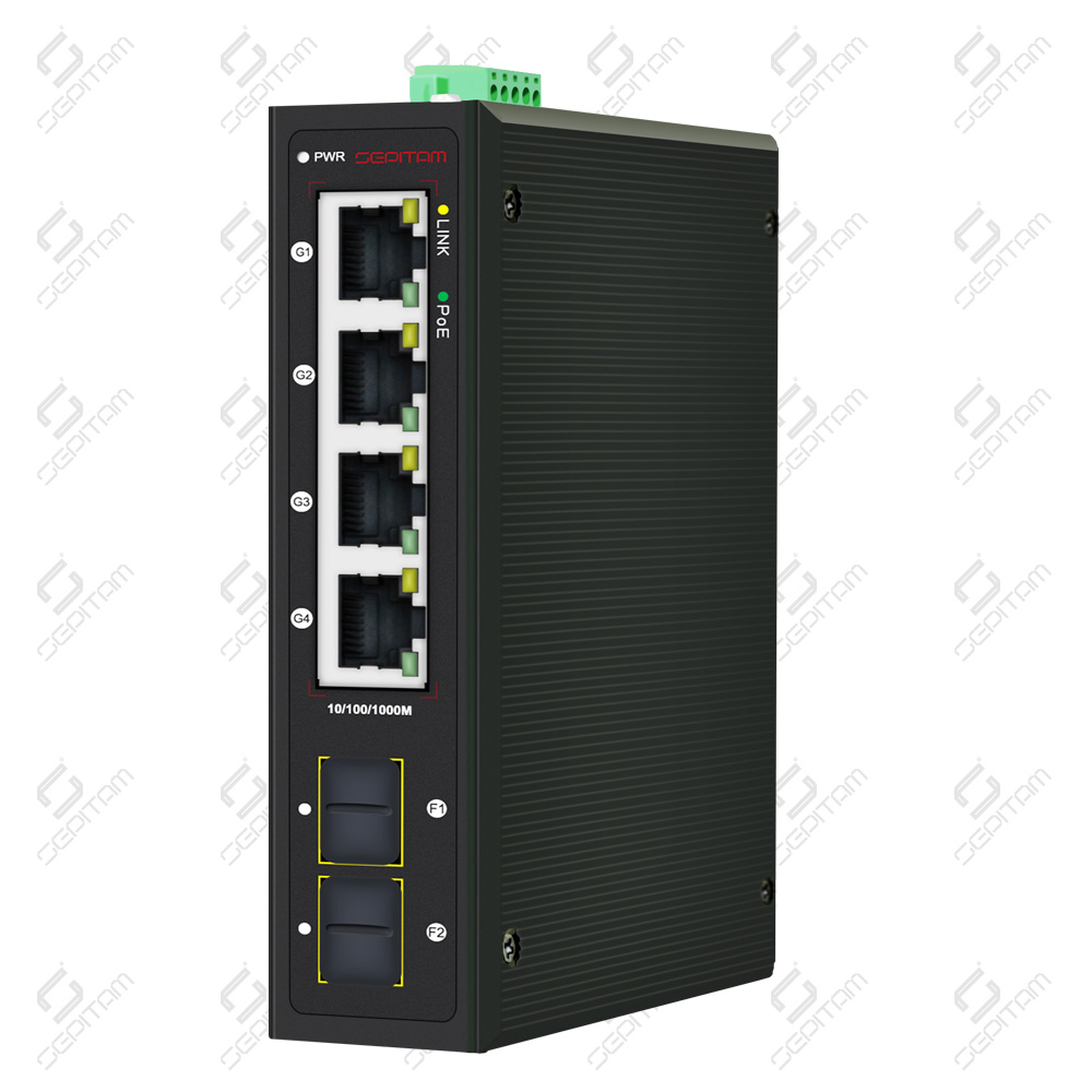 PoE سوئیچ صنعتی 4 پورت 10/100/1000Mbps و 2 پورت آپلینک 1G SFP ( مدل: Sepitam-PI204G-DF )