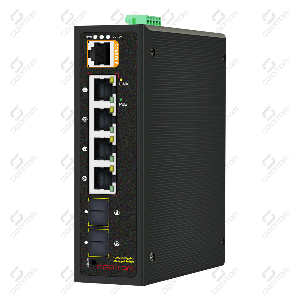 PoE سوئیچ صنعتی مدیریتی 4 پورت 10/100/1000Mbps و 2 پورت آپلینک 1G SFP ( مدل: Sepitam-PI204G-DFM )