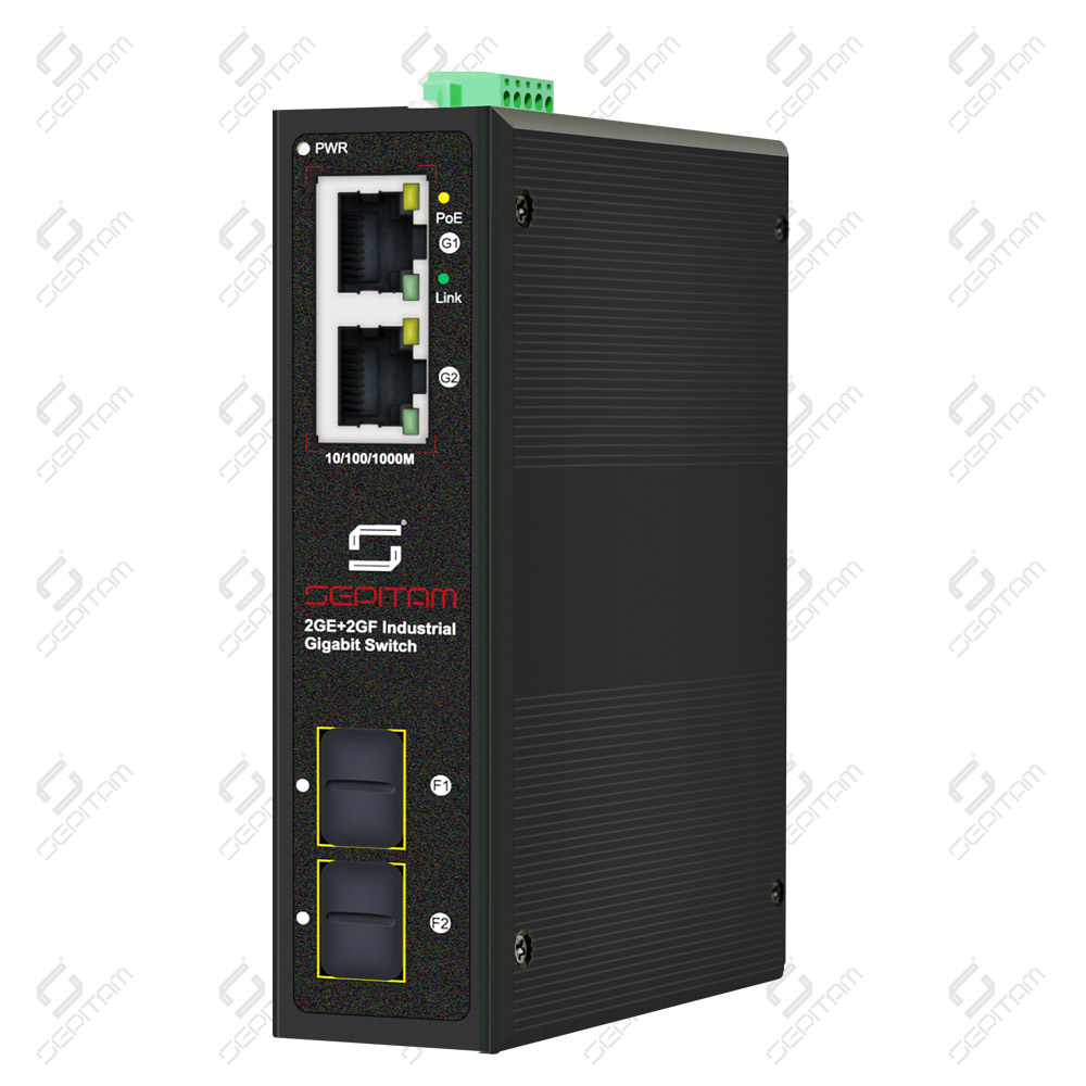 PoE سوئیچ صنعتی 2 پورت 10/100/1000Mbps و 2 پورت آپلینک 1G SFP ( مدل: Sepitam-PI202G-DF )