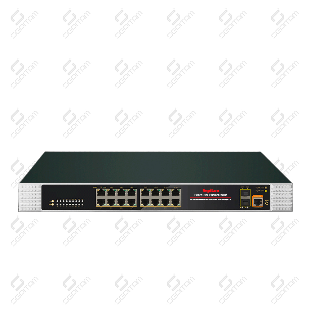 PoE سوئیچ صنعتی مدیریتی 16 پورت 10/100/1000Mbps و 2 پورت آپلینک 1G RJ45 ( مدل: Sepitam-PI216G-DFM )