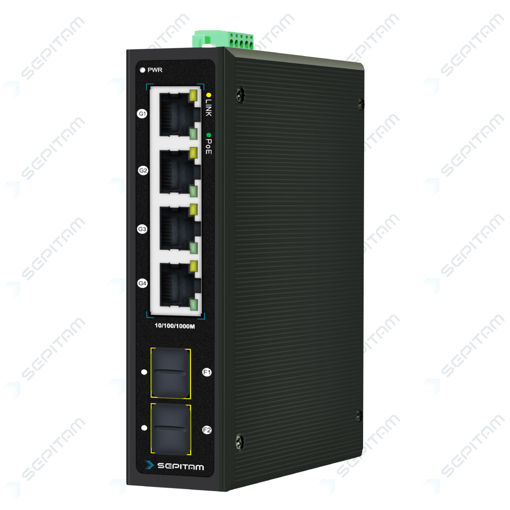 سوئیچ صنعتی PoE دارای چهار پورت 1Gbps PoE RJ45 و دو پورت 1Gbps SFP ( مدل: Sepitam-PI204G-DF )