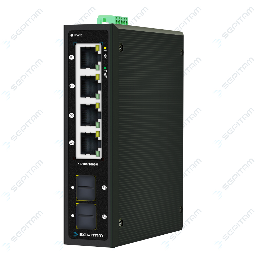 	PoE سوئیچ صنعتی 4 پورت 10/100/1000Mbps و 2 پورت آپلینک 1G SFP ( مدل: Sepitam-PI204G-DF )