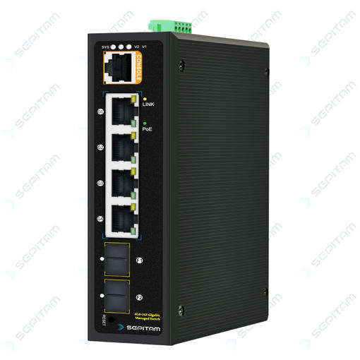 سوئیچ صنعتی  PoE مدیریتی دارای چهار پورت 1Gbps PoE RJ45 و دو پورت 1Gbps SFP ( مدل: Sepitam-PI204G-DFM )