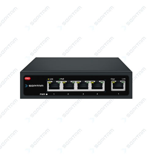 سوئیچ سازمانی PoE غیر مدیریتی دارای چهار پورت  100Mbps PoE RJ45و یک پورت 100Mbps RJ45 آپلینک( مدل: Sepitam-PS104E-EL )