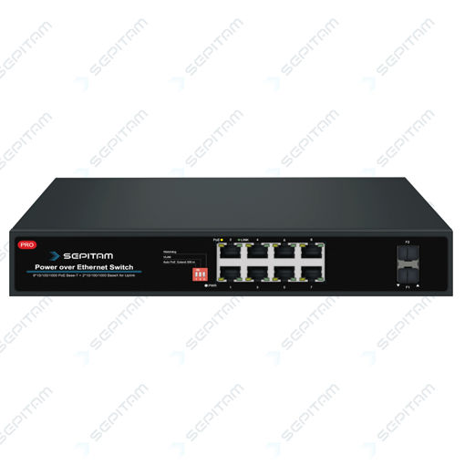 سوئیچ سازمانی PoE دارای هشت پورت 1Gbps PoE RJ45و دو پورت 1Gbps SFP(مدل:Sepitam-PS208G-DF)