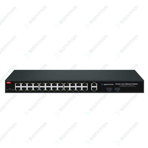 سوئیچ سازمانی PoE دارای بیست چهار پورت 10/100Mbps PoE RJ45و دو پورت 1Gbps Combo(مدل:Sepitam-PS224E-DC)