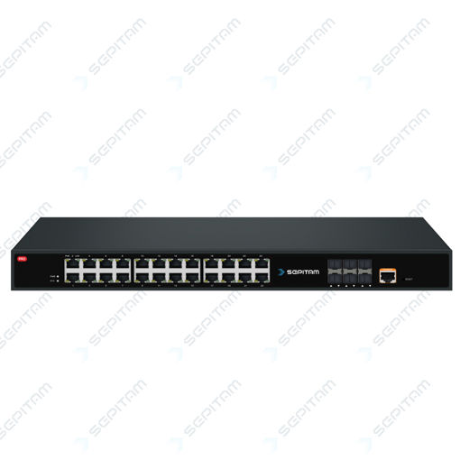 سوئیچ سازمانی PoE مدیریتی دارای بیست پورت 1Gbps PoE RJ45، چهار پورت 1Gbps combo و دو پورت 1Gbps SFP( مدل: Sepitam-PS620G-QCDFM )