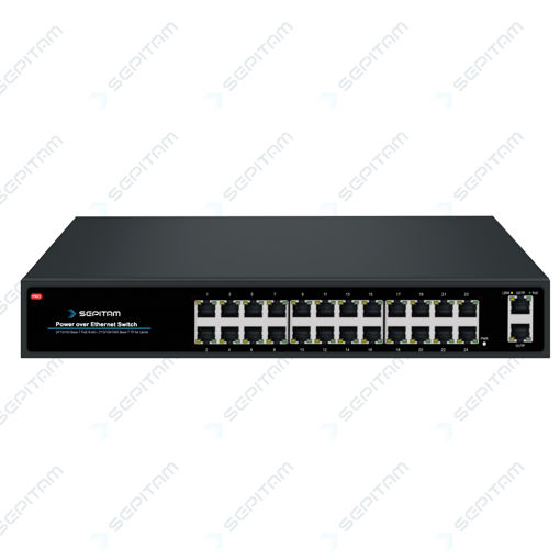 سوئیچ سازمانی PoE دارای بیست چهار پورت 10/100Mbps PoE RJ45و دو پورت 1Gbps SFP(مدل:Sepitam-PS224E-DG)