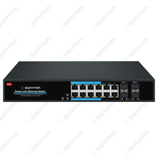 سوئیچ سازمانی PoE مدیریتی دارای دوازده پورت 1Gbps PoE RJ45و چهار پورت 10Gbps SFP ( مدل: Sepitam-PS412G-QXM )