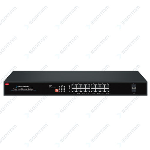 سوئیچ سازمانی PoE دارای شانزده پورت 1Gbps PoE RJ45و دو  پورت 1Gbps SFP( مدل: Sepitam-PS216G-DF )
