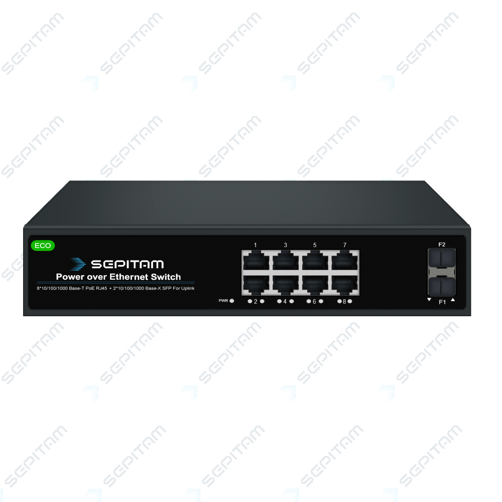 سوئیچ PoE اکو 8 پورت 10/100/1000Mbps و 2 پورت آپلینک 1G SFP ( مدل: Sepitam-PS208G-DF-ECO )