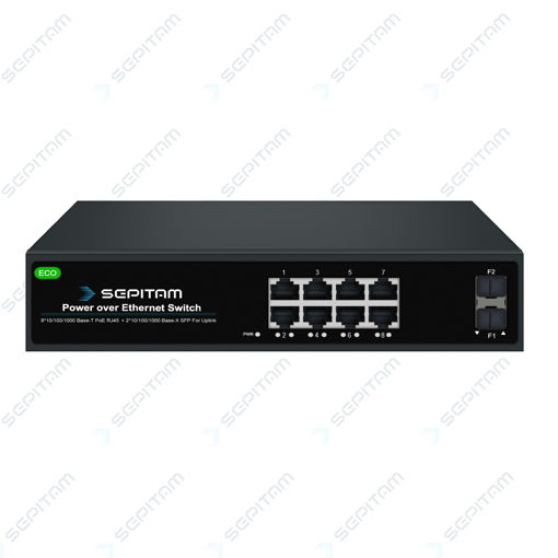 سوئیچ ECO PoE دارای هشت پورت 1Gbps PoE RJ45 و دو پورت 1Gbps SFP ( مدل: Sepitam-PS208G-DF-ECO )
