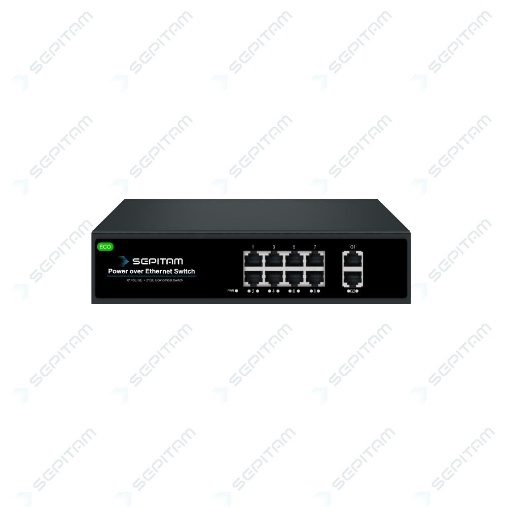 سوئیچ شبکه PoE 8 پورت گیگابیت + 2 پورت RJ45 - مدل Sepitam-PS208G-DG