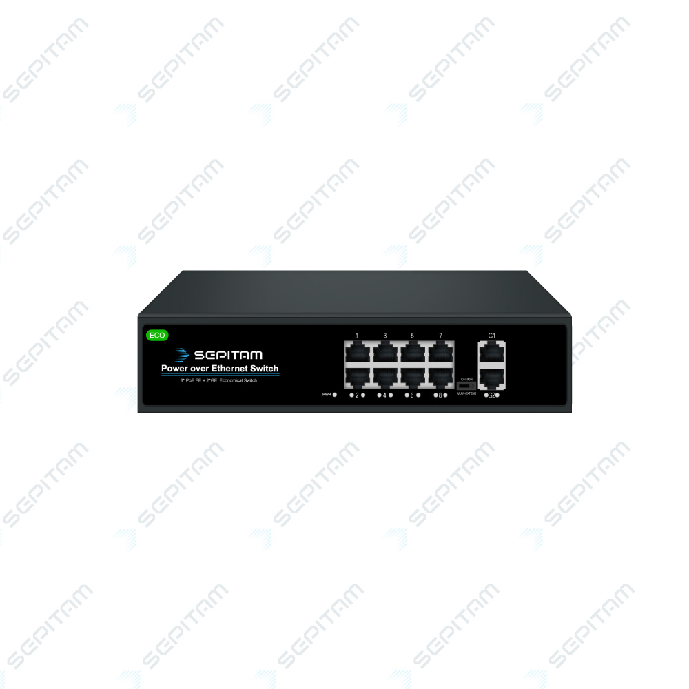 	سوئیچ شبکه PoE 8 پورت گیگابیت + 2 پورت RJ45 - مدل Sepitam-PS208G-DG