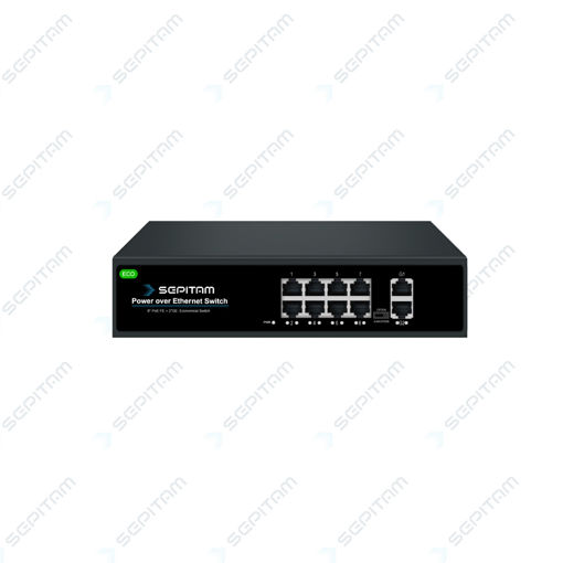 سوئیچ شبکه PoE سری ECO دارای هشت پورت FE PoE RJ45 و دو پورت 1Gbps RJ45 آپلینک ( مدل: Sepitam-PS208E-DG-ECO )