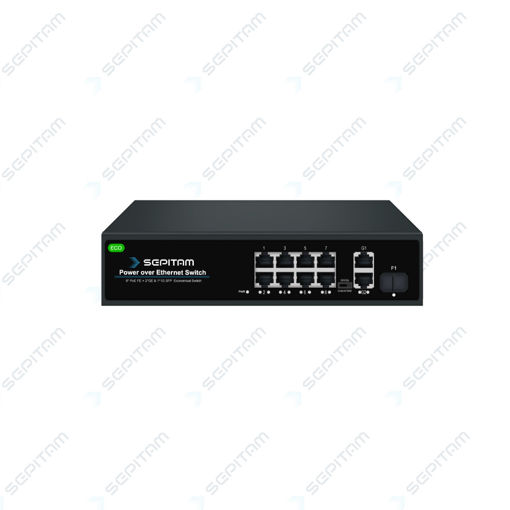 سوئیچ شبکه PoE سری ECO دارای هشت پورت FE PoE RJ45، دو پورت 1Gbps RJ45، یک پورت 1Gbps SFP  ( مدل: Sepitam-PS308E-DGF-ECO )