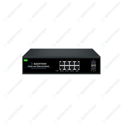 سوئیچ شبکه PoE سری ECO دارای هشت پورت 1Gbps PoE RJ45 و دو پورت 1Gbps SFP ( مدل: Sepitam-PS208G-DF-ECO )