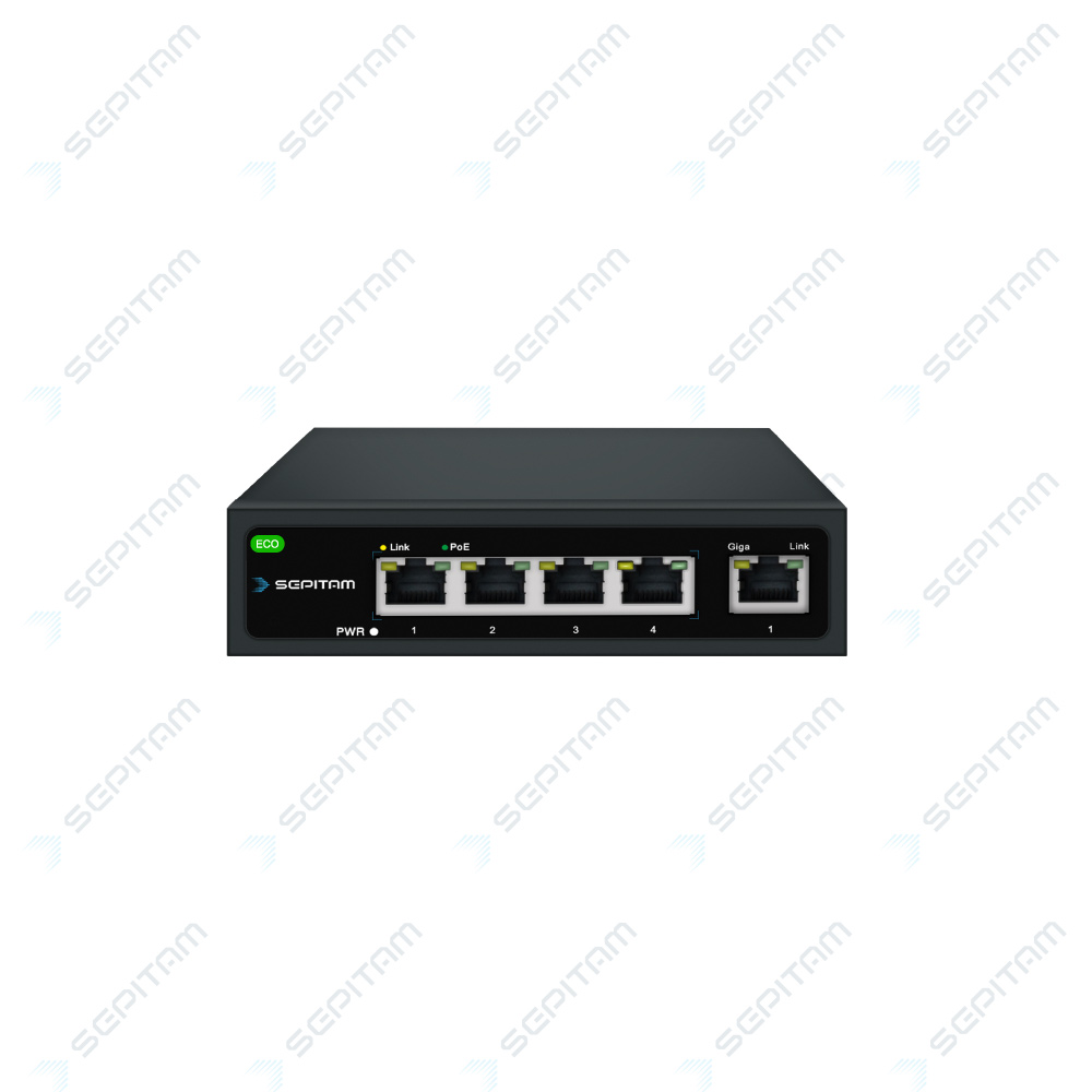 	PoE سوئیچ Indoor/Outdoor با 4 پورت 10/100Mbps و 1 پورت آپلینک FE RJ45 ( مدل: Sepitam-PS104E-E )