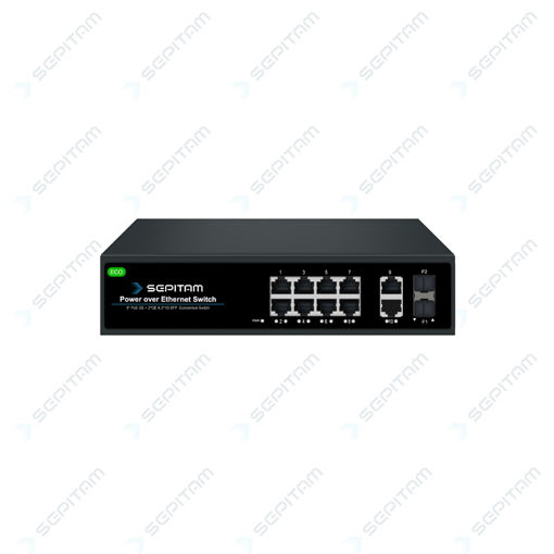 سوئیچ شبکه PoE سری ECO دارای هشت پورت 1Gbps PoE RJ45، دو پورت 1Gbps RJ45 و دو پورت 1Gbps SFP ( مدل: Sepitam-PS408G-DGDF-ECO )