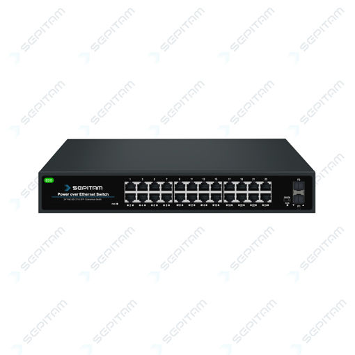سوئیچ شبکه PoE سری ECO دارای بیست و چهار پورت 1Gbps PoE RJ45 و دو پورت 1Gbps SFP (مدل: Sepitam-PS224G-DF-ECO)