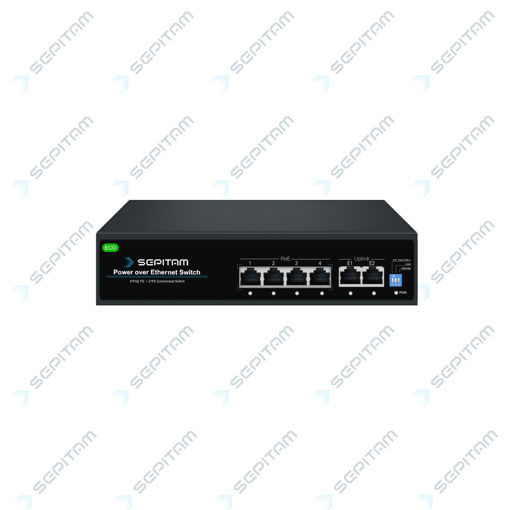 سوئیچ شبکه PoE سری ECO دارای چهار پورت 100Mbps PoE RJ45 و دو پورت 100Mbps RJ45 آپلینک(مدل:Sepitam-PS204E-DE-ECO)