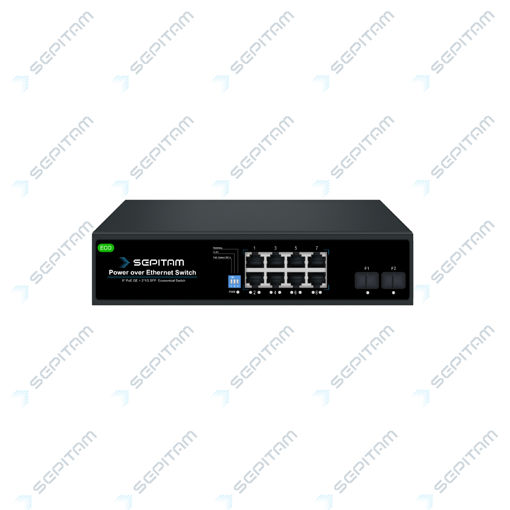 سوئیچ شبکه PoE سری ECO دارای هشت پورت 1Gbps PoE RJ45 و دو پورت 1Gbps SFP ( مدل: Sepitam-PS208G-DF-ECO )